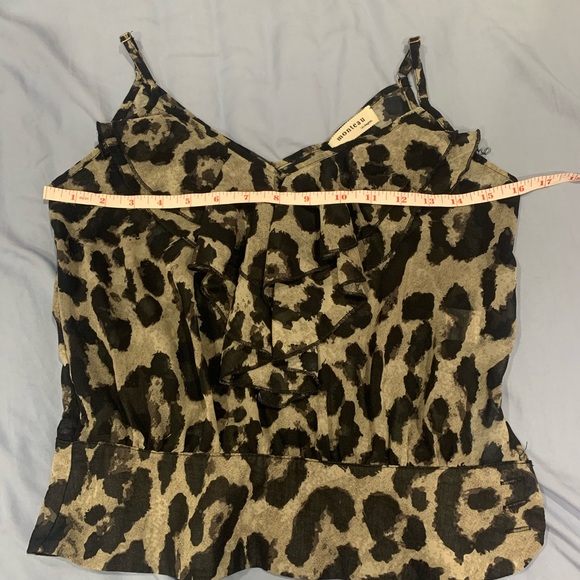 Monteau Leopard Print Ruffle Mesh Cami Top - Picture 8 of 9